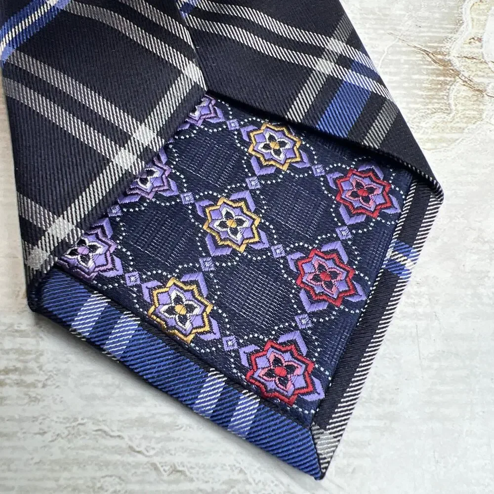 Haines & Bonner Of London Tie Multi Blue Hand Made 100% Silk Men’s Necktie 59.5